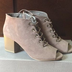 Open toe heeled ankle boots